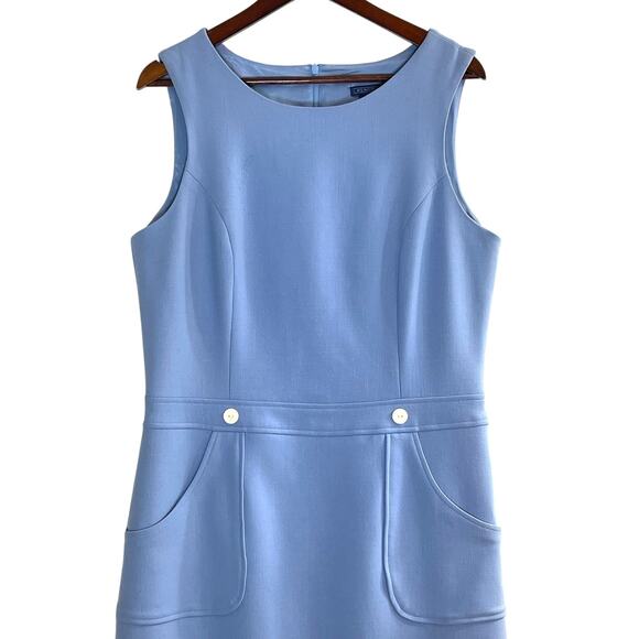 J.McLaughlin Sleeveless Wool Shift Dress Light Blue Scoop Neck Pockets Size 12 - Picture 3 of 7